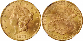 1877-S Liberty Head Double Eagle. MS-62 (NGC). CAC.

An exceptionally attractive example for both the issue and the assigned grade, this piece exhib...
