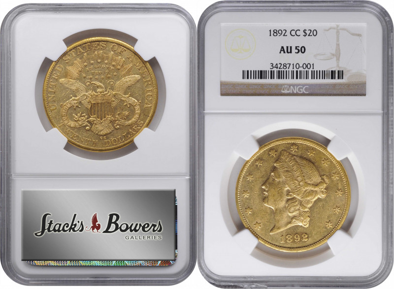 1892-CC Liberty Head Double Eagle. AU-50 (NGC).

Bright and lustrous honey-gol...