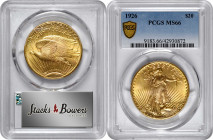 1926 Saint-Gaudens Double Eagle. MS-66 (PCGS).

Lovely antique-golden surfaces are fully struck from the dies and expertly preserved in all regards....