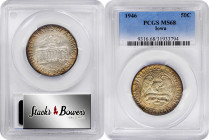 1946 Iowa Centennial. MS-68 (PCGS).

Medium green-golden toning over richly lustrous surfaces. The color on the reverse is a bit deeper at the perip...