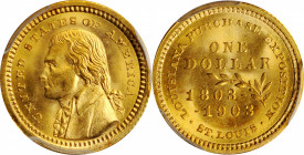 1903 Louisiana Purchase Exposition Gold Dollar. Jefferson Portrait. MS-67 (PCGS).

Gorgeous satin surfaces border on pristine. With a sharp strike a...
