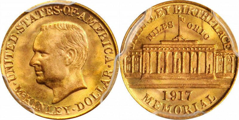 1917 McKinley Memorial Gold Dollar. MS-67 (PCGS).

Gorgeous satin surfaces are...