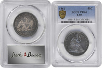 1862 Pattern Liberty Seated Half Dollar. Judd-295, Pollock-353. Rarity-5. Silver. Reeded Edge. Proof-64 (PCGS).

Obv: The Liberty Seated type that t...