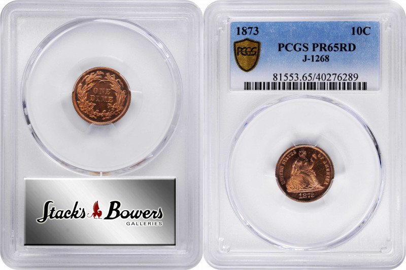 1873 Pattern Liberty Seated Dime. Judd-1268, Pollock-1410. Rarity-7+. Copper. Re...