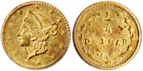 Undated (1852-1853) Round 25 Cents. BG-203. Rarity-6. Liberty Head. MS-61 (PCGS).

From the firm of Joseph Bros., one of their Narrow Head varieties...