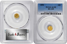 1856 Round 25 Cents. BG-228. Rarity-7. Liberty Head. AU-55 (PCGS).

Blended golden-honey and rose-apricot colors greet the viewer from satiny, near-...
