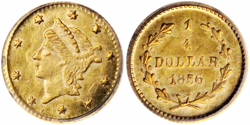 1856 Round 25 Cents. BG-229. Rarity-4. Liberty Head. MS-63 (PCGS).

One of Ant...