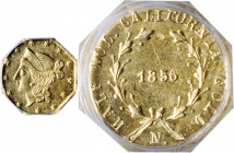 1856-N Octagonal 50 Cents. BG-311. Rarity-4-. Liberty Head. MS-63 (PCGS).

A popular issue that was produced by Antoine Louis Nouizillet, a noted je...
