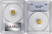 1853 Round 50 Cents. BG-416. Rarity-7-. Liberty Head. MS-63 (PCGS).

Satiny in texture with faint semi-reflective qualities evident in the fields at...