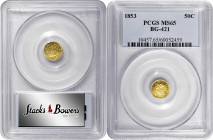 1853-D Round 50 Cents. BG-421. Rarity-4. Liberty Head. MS-65 (PCGS).

This gorgeous Gem exhibits a semi-prooflike finish to golden-honey surfaces. W...
