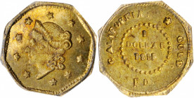 "1855/4"-FD Octagonal $1. BG-511. Rarity-4+. Liberty Head. MS-62 (PCGS).

Vivid honey-orange color to smartly impressed, modestly semi-reflective su...