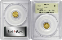 1854 Octagonal $1. BG-532. Rarity-4-. Liberty Head. MS-63 (PCGS). OGH.

Satin to semi-reflective surfaces are attractively original in preservation ...