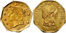 1854 Octagonal $1. BG-534. Rarity-6+. Liberty Head, "Humbert" Eagle Reverse. AU-55 (PCGS).

This handsome piece is bathed in rich honey-rose color. ...