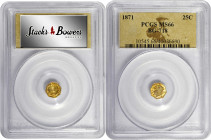 1871 Octagonal 25 Cents. BG-718. Rarity-6+. Liberty Head. MS-66 (PCGS).

Dazzling semi-prooflike luster - caused by concentric die polishing lines -...