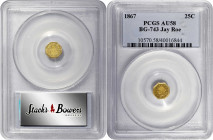 1867-G Octagonal 25 Cents. BG-743. Rarity-7+. Liberty Head. AU-58 (PCGS).

A landmark rarity among Period II octagonal quarters, and a handsome Choi...