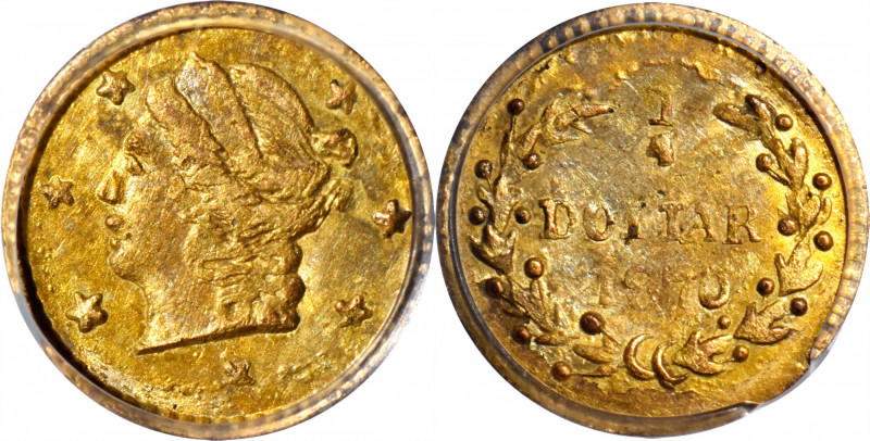 1870 Round 25 Cents. BG-808A. Rarity-8-. Liberty Head. MS-63 (PCGS).

Struck b...