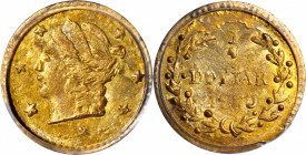 1870 Round 25 Cents. BG-808A. Rarity-8-. Liberty Head. MS-63 (PCGS).

Struck by Frontier & Co. circa 1870 from the same obverse die as BG-808, but f...