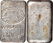 San Francisco Mint Cast Silver Ingot. Undated Type II Oval Hallmark. 6.36 Ounces. 999.5 Fine.

56.5 mm x 34 mm x 10.5 mm. All stamps are on the fron...