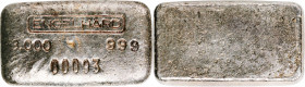 Engelhard Silver Ingot. No. 00093. 3.000 Ounces. 999 Fine.

40.5 mm x 23.3 mm x 11 mm, slightly trapezoidal shape. Attractive silver-gray surfaces w...