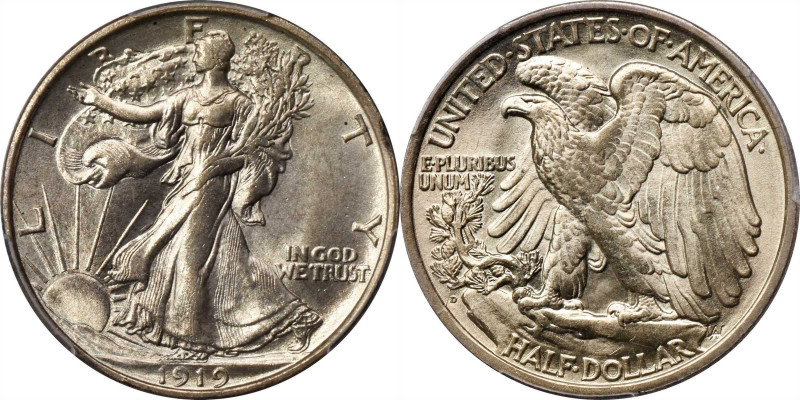 1919-D Walking Liberty Half Dollar. MS-64 (PCGS).

Here is a highly desirable ...