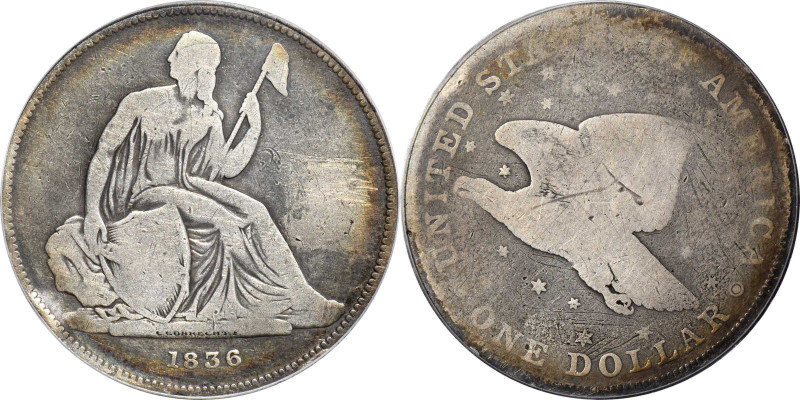 1836 Gobrecht Silver Dollar. Name on Base. Judd-60 Original, Pollock-65. Rarity-...