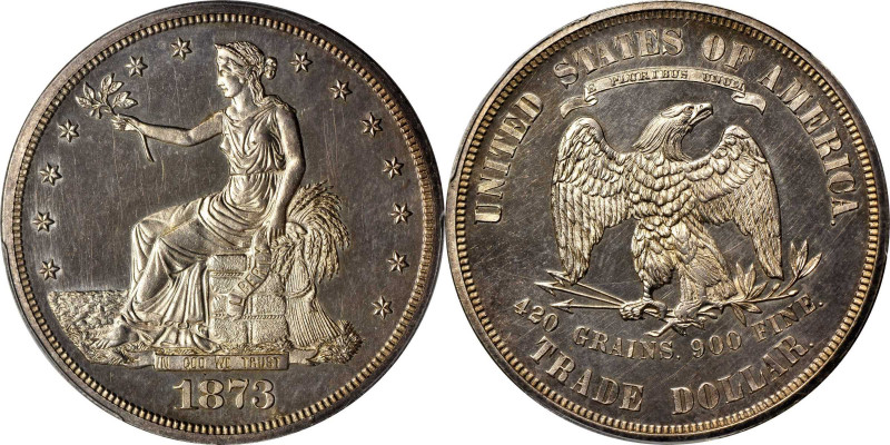 1873 Trade Dollar. Proof-64+ Cameo (PCGS). CAC.

A standout example of this fi...