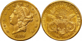 1879-CC Liberty Head Double Eagle. AU-50 (PCGS).

Vivid deep orange-gold patina blankets both sides of this sharply struck and lustrous example. Pre...