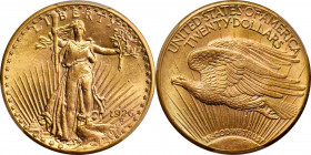 1926-D Saint-Gaudens Double Eagle. MS-62 (PCGS).

A lovely Mint State example of this key date Saint-Gaudens double eagle issue. Vivid rose-gold col...