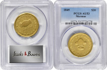 1849 Mormon $20. K-4. Rarity-6. AU-53 (PCGS).

Exceptional quality for this prized rarity among Mormon gold issues. Handsome surfaces are fully orig...