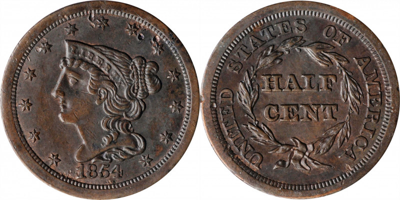 1854 Braided Hair Half Cent. C-1. Rarity-1. About Uncirculated.

PCGS# 1230. N...