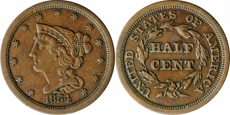 1854 Braided Hair Half Cent. C-1. Rarity-1. Extremely Fine.

PCGS# 1230. NGC I...