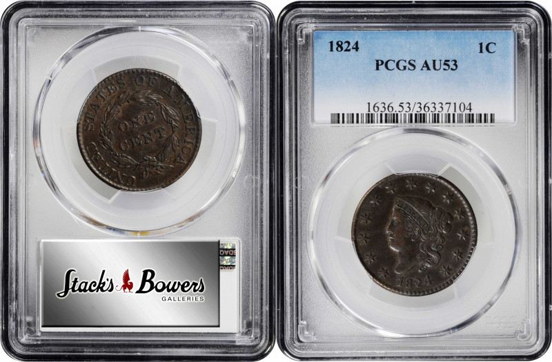 1824 Matron Head Cent. N-2. Rarity-2. AU-53 (PCGS).

This lot includes NGC ins...