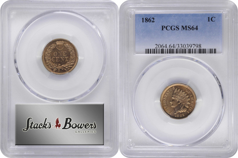 1862 Indian Cent. MS-64 (PCGS).

PCGS# 2064. NGC ID: 227H.

From the Birdwat...