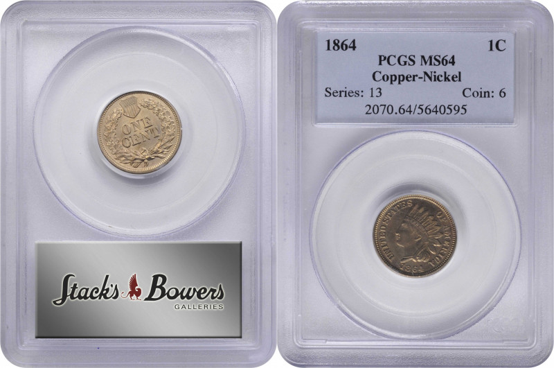 1864 Indian Cent. Copper-Nickel. MS-64 (PCGS).

PCGS# 2070. NGC ID: 227K.

F...