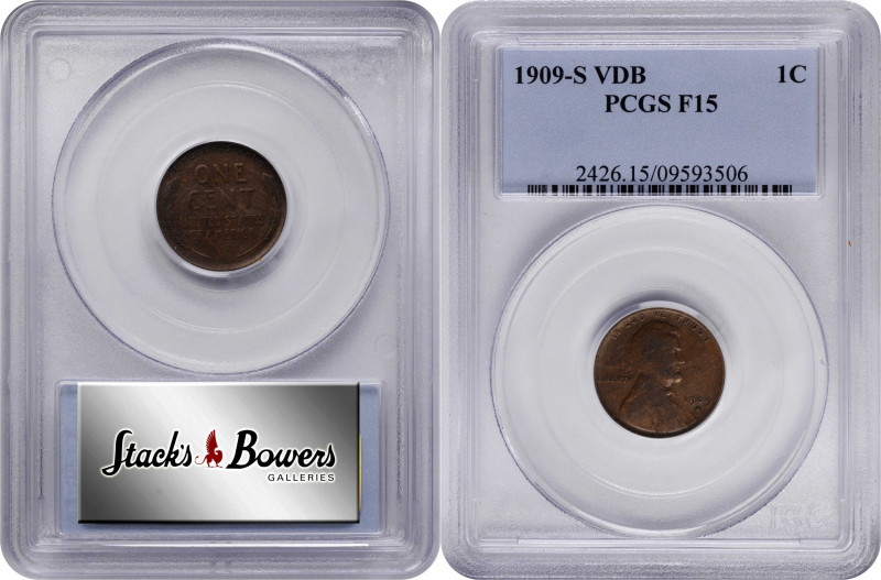 1909-S Lincoln Cent. V.D.B. Fine-15 (PCGS).

PCGS# 2426. NGC ID: 22B2.

Sele...