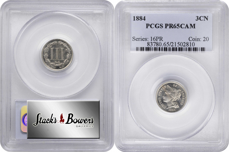 1884 Nickel Three-Cent Piece. Proof-65 Cameo (PCGS).

PCGS# 83780. NGC ID: 276...