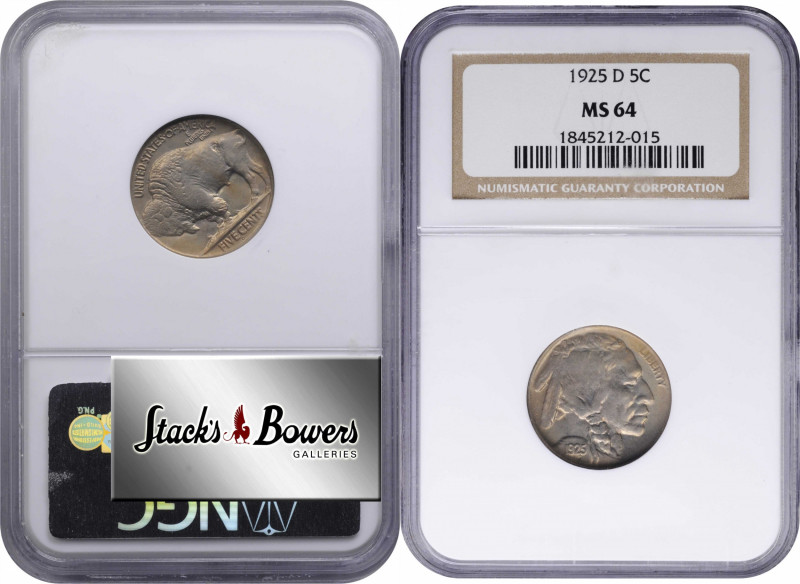 1925-D Buffalo Nickel. MS-64 (NGC).

PCGS# 3955. NGC ID: 22S3.

From the Bir...