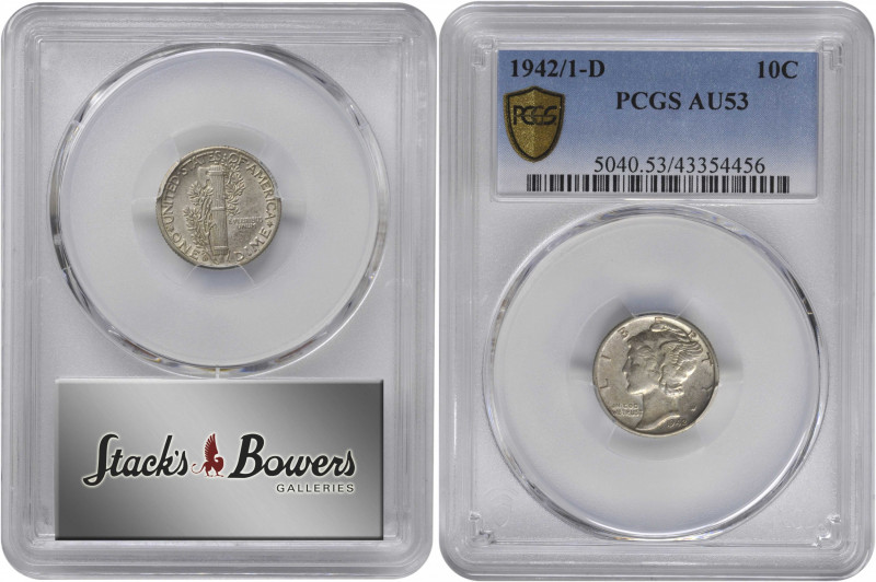 1942/1-D Mercury Dime. FS-101. AU-53 (PCGS).

PCGS# 5040. NGC ID: 23K6.