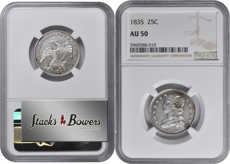 1835 Capped Bust Quarter. B-7. Rarity-2. AU-50 (NGC).

PCGS# 5354. NGC ID: 23S...