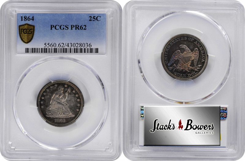 1864 Liberty Seated Quarter. Proof-62 (PCGS).

PCGS# 5560. NGC ID: 23WS.