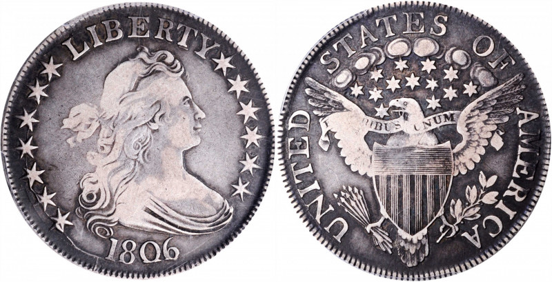 1806 Draped Bust Half Dollar. O-116, T-20. Rarity-3. Pointed 6, Stem Through Cla...