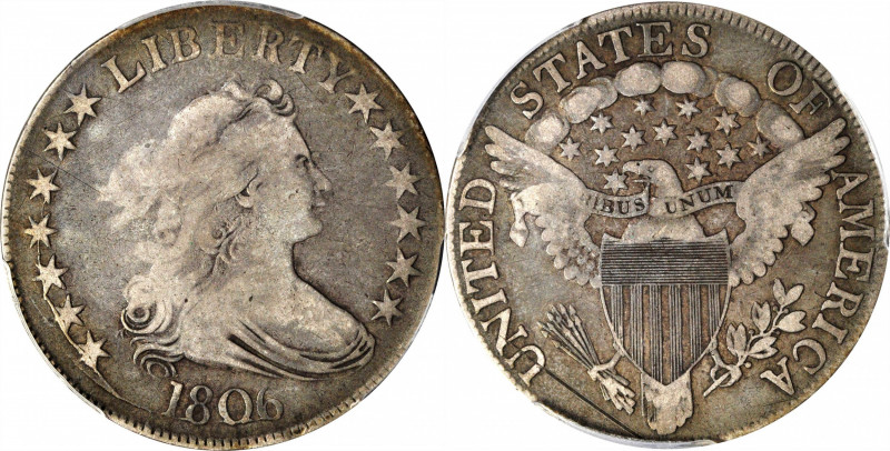 1806 Draped Bust Half Dollar. O-117, T-30. Rarity-5. Pointed 6, Stem Through Cla...