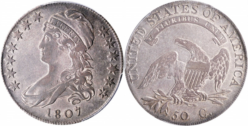 1807 Capped Bust Half Dollar. O-112. Rarity-1. Large Stars, 50/20. EF-40 (PCGS)....