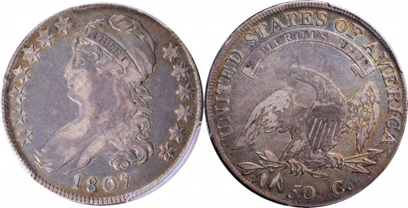 1807 Capped Bust Half Dollar. O-112. Rarity-1. Large Stars, 50/20. VF-35 (PCGS)....