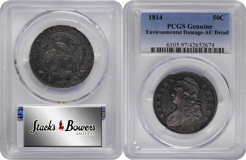 1814 Capped Bust Half Dollar. O-105. Rarity-2. AU Details--Environmental Damage ...