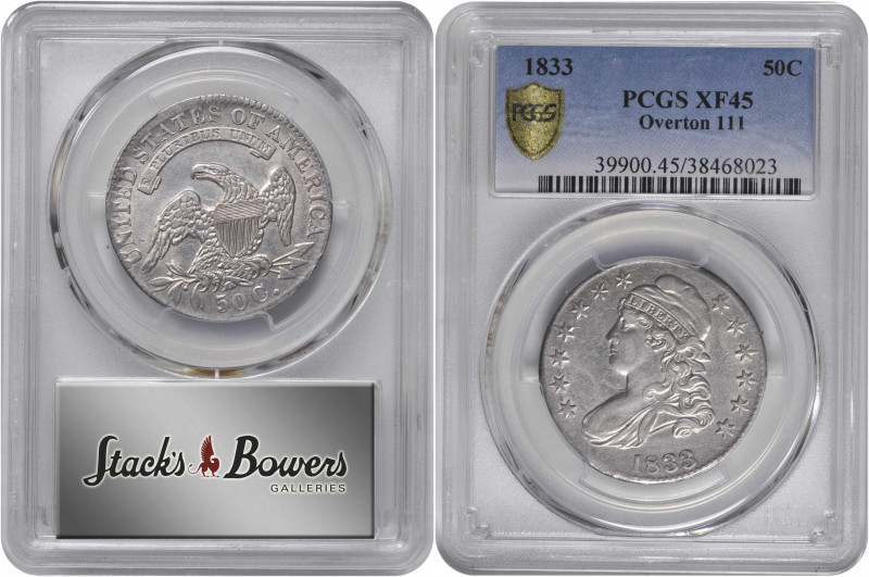 1833 Capped Bust Half Dollar. O-111. Rarity-4+. EF-45 (PCGS).

Blundered Edge ...