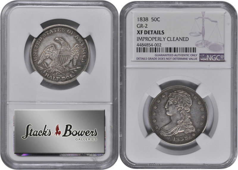 1838 Capped Bust Half Dollar. Reeded Edge. HALF DOL. GR-2. Rarity-3. EF Details-...