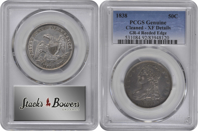 1838 Capped Bust Half Dollar. Reeded Edge. HALF DOL. GR-4. Rarity-1. EF Details-...