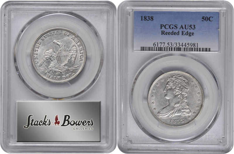 1838 Capped Bust Half Dollar. Reeded Edge. HALF DOL. GR-10. Rarity-3. AU-53 (PCG...