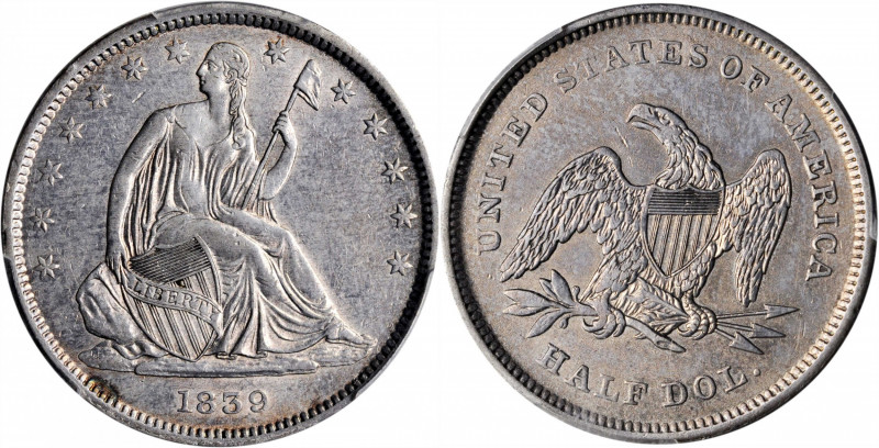 1839 Liberty Seated Half Dollar. Drapery. WB-5. Rarity-3. AU Details--Surfaces S...